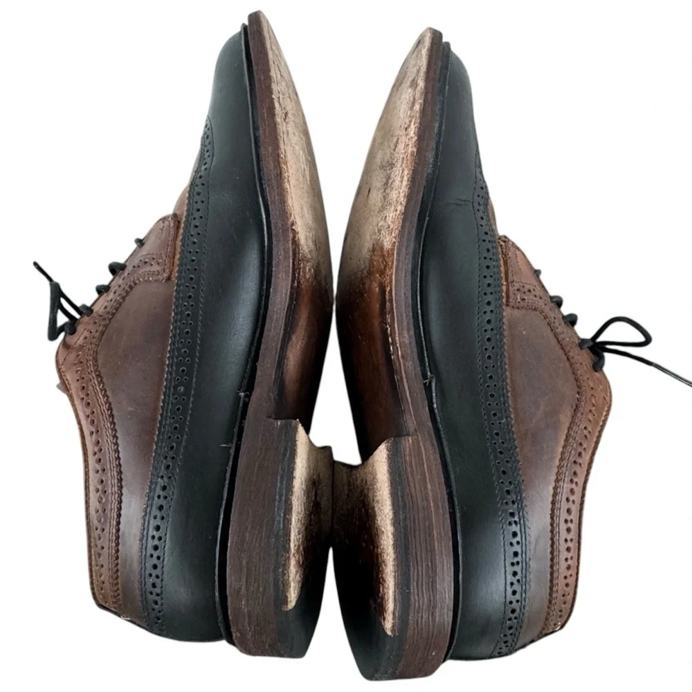 Frye Graham Wingtip Oxford Shoes Lace Up Leather Brogue Two-Tone Black Brown 9.5 - Picture 6 of 12